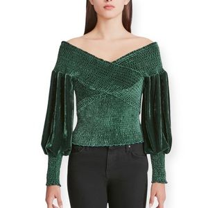 BB Dakota By Steve Madden Velvet Smocked Double V-Neck Top Size S